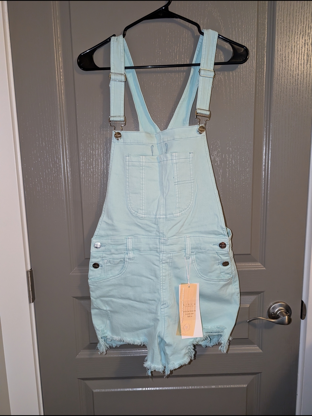 Light Aqua Denim Short Overalls Romper